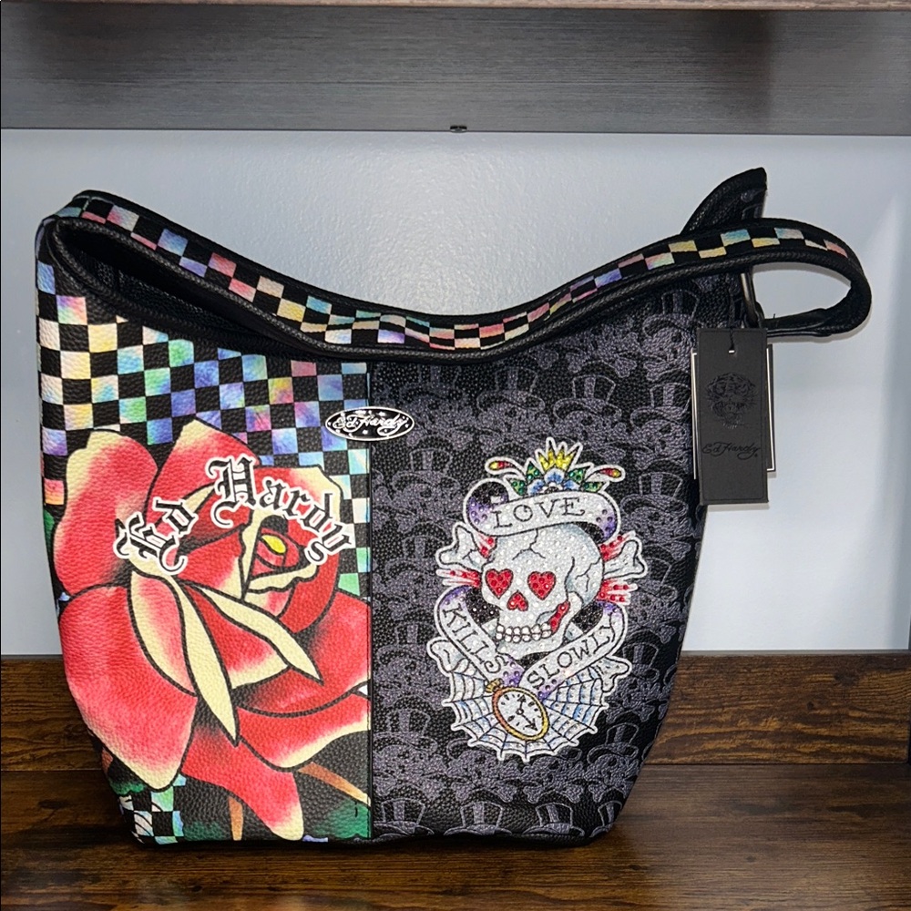 Ed Hardy Black and Red Shoulder Bag
